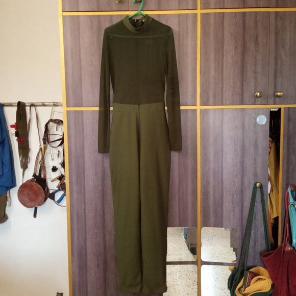 AVBL Sexy Missguided Khaki Green Sheer Top Jumpsuit - UK8 - Picture 5 of 9